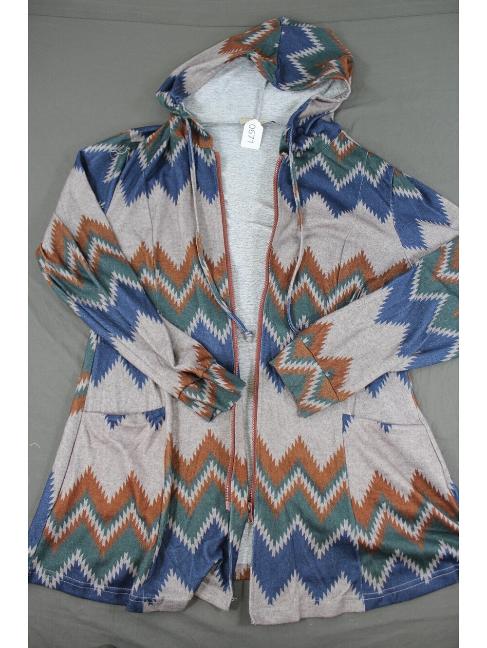 Miusey Women's Zigzag Pattern Hooded Cardigan Jacket L